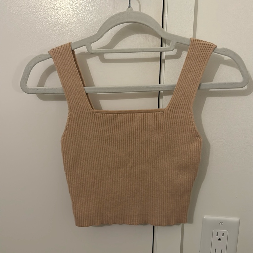 Verdusa (Amazon) Square Neck Beige Ribbed Knit Tank
